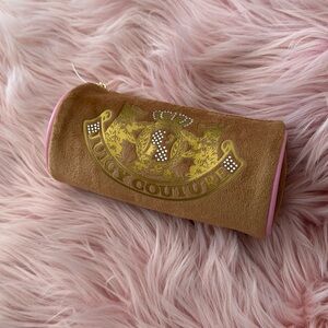 Juicy Couture Cosmetic Makeup Bag Terry Velour Cylinder Roll with travel bottle